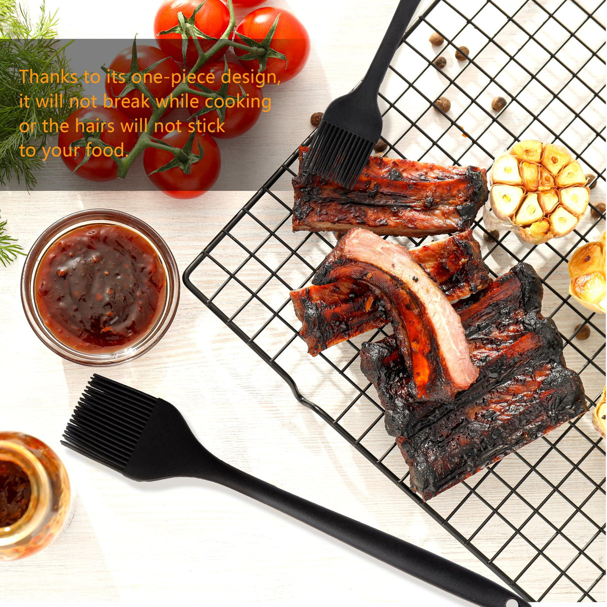 Heat Resistant Basting Brush Set, Tradyx Pastry Brush, Silicone Brush For Cooking And Baking, bbq Brushes For Sauce, Durable Steel Structure And One Pieces Design, Dishwasher Safe, 2 Pcs, (Black) TRADYX