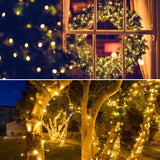 Solar String Lights for Outside, 39Ft 100 LED Solar String Lights Outdoor with 8 Modes ，Solar Christmas Lights Outdoor Waterproof for Yard, Fence,Balcony, Party,Christmas Tree Decorations (Warm White) Flechllary