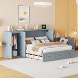 Harper & Bright Designs Queen Size Murphy Bed with Desk, Wooden Queen Murphy Bed with USB Port, Large Drawer and Wardrobe, Gray Harper & Bright Designs