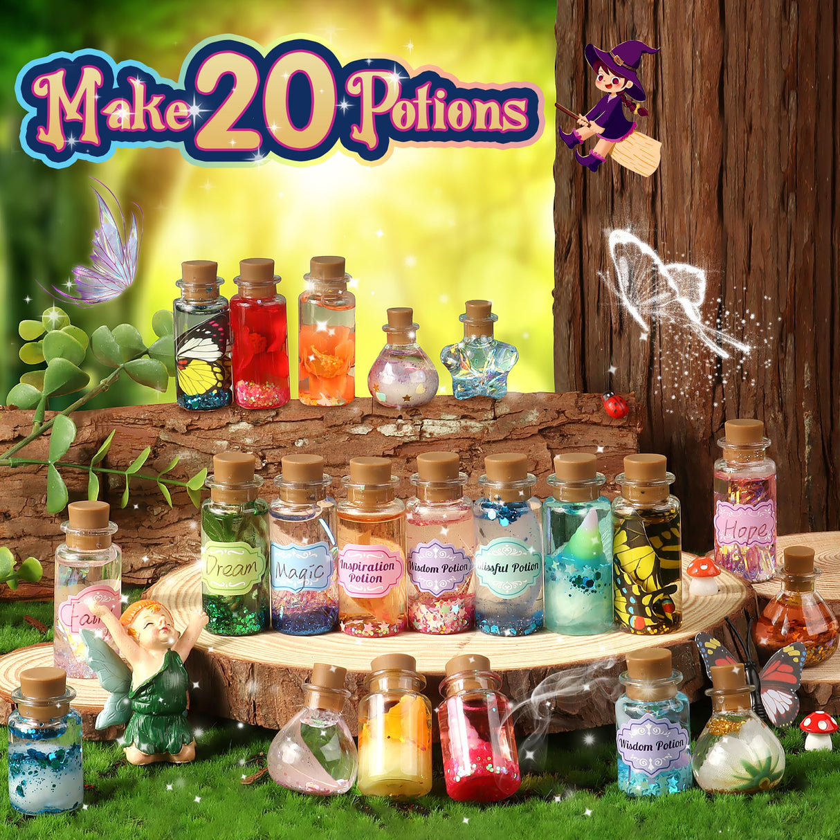 wookidel Fairy Magic Craft Kit for Kids with 20PCS Potion Bottles - Fairy Magical Potions Making Craft Kit - Gift for Christmas, Birthday, Creative Art Craft Kit for Girls Boys 6 7 8 9 10 Year Old wookidel