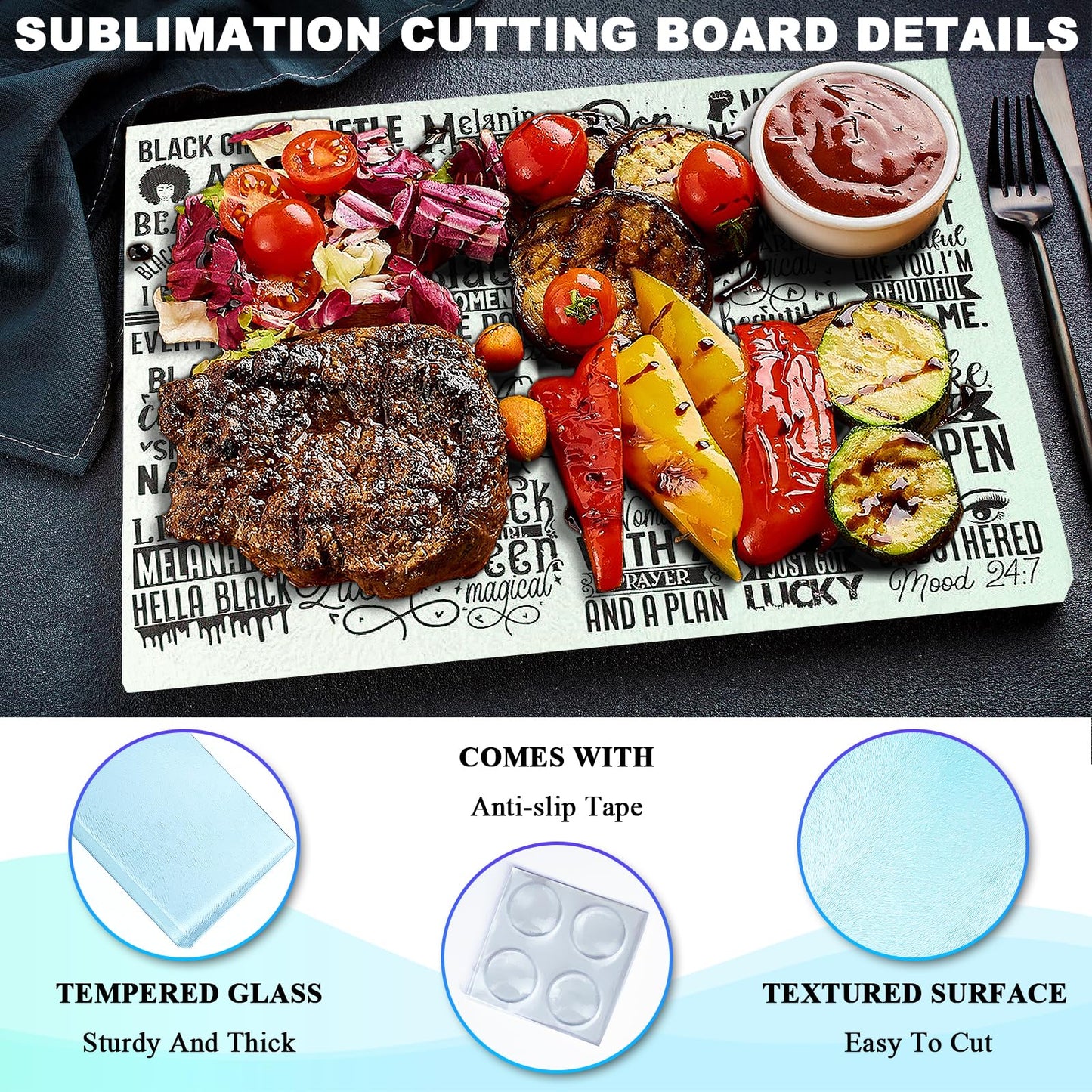 6Pack Sublimation Glass Cutting Board Blanks, Textured Tempered Glass Chopping Boards for Kitchen, Anti Slip Cutting Boards Heat Resistant Glass Plate Chopping Board for Kitchen DIY Heat Press Machine