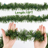 Biswing 15FT Pre-lit Christmas Green Garland Upgrade, Lighted Artificial Pine Garlands with 35 Count Clear Lights, Connectable & Light Up for Indoor Outdoor Home Winter Holiday New Year Decorations Biswing