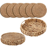 Cattail Woven Placemats Set of 6 and Storage Basket, 12 Inch Farmhouse Plate Chargers Set with Rattan Wicker Holder, Braided Straw Table Mats for Dining Table, Fall, Party, Thanksgiving, Christmas BSSN