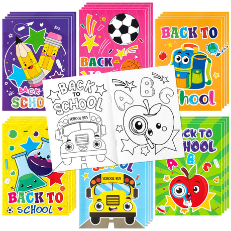 Dvbonike 24Pcs Back to School Coloring Books - First Day of School DIY Color-in Pages Pencil Schoolbag Cute Patterns Drawing Booklet Classroom Reward Art Activity Gifts Party Favors Supplies for Kids Dvbonike
