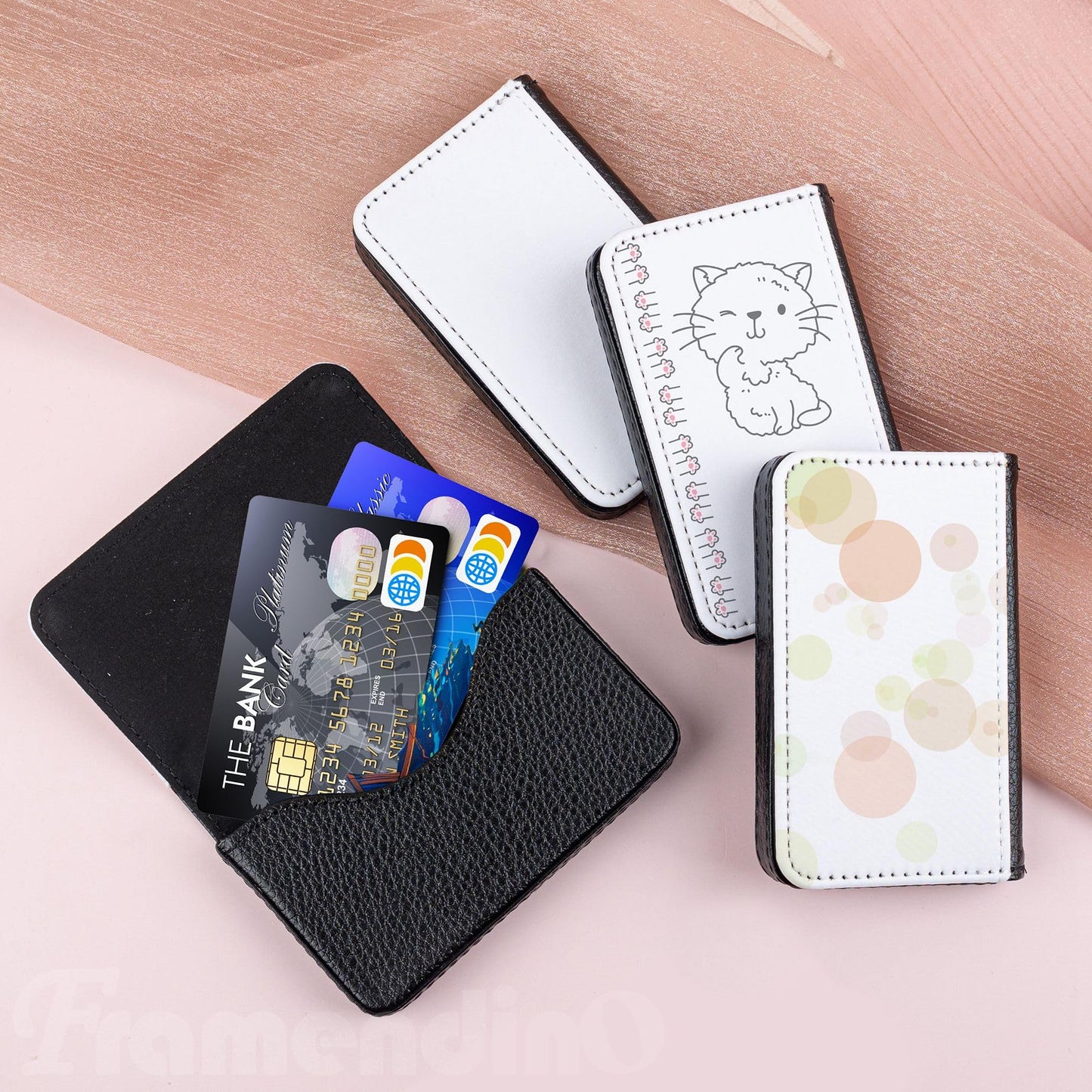 Framendino, 4 Pack Sublimation Blank Business Card Holder PU Leather Name Card Case Pocket for Office Supplies