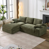 GNIXUU Corduroy Cloud sectional couches for Living Room, 98.4" Fluffy Large L Shaped Sofa with Deep Seat & Comfy Chaise, Upholstered Modular 3 Seat Couch Sleeper for Apartment, Studio, Office, Green GNIXUU