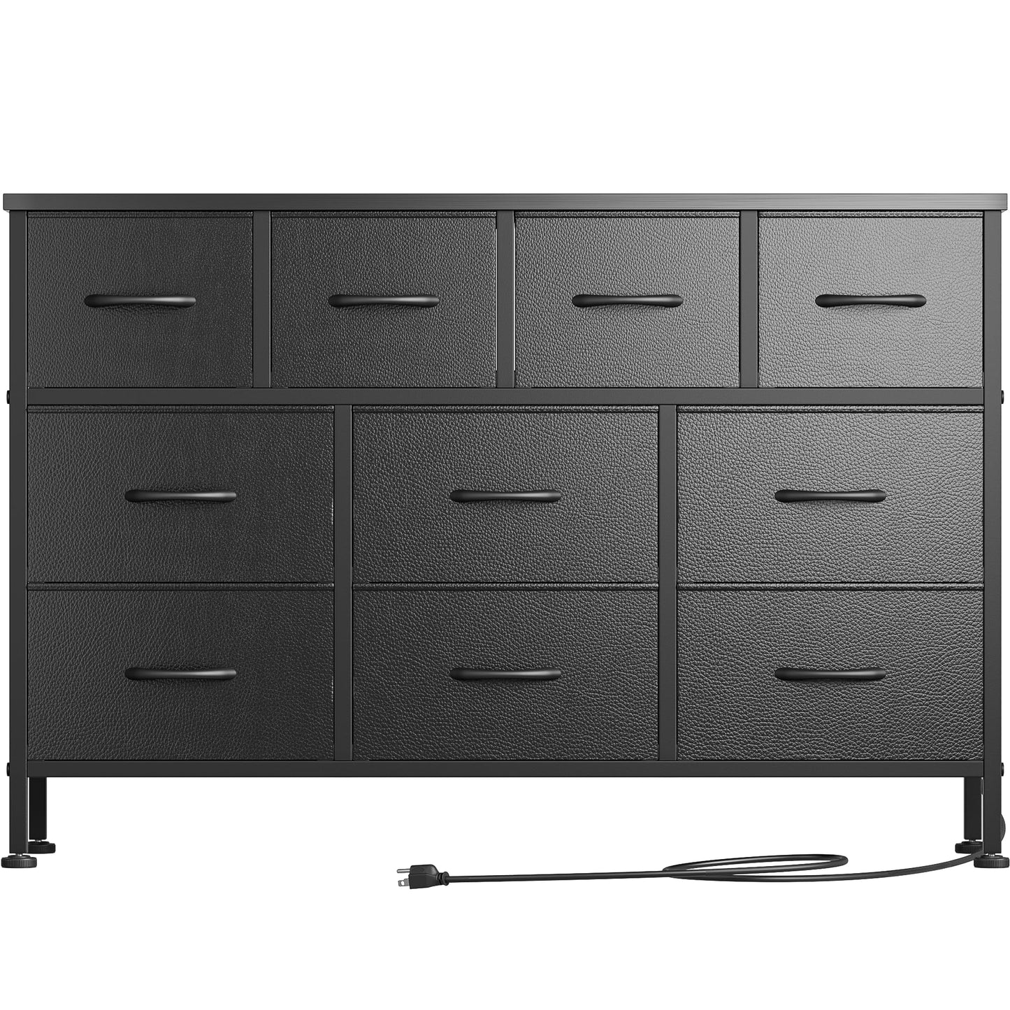 Lulive 10 Drawer Black Dresser for Bedroom, Dresser TV Stand with Power Outlet, Entertainment Center Chest of Drawers for 55'' Long TV, Wide Fabric Dresser for Storage and Organization (Black)