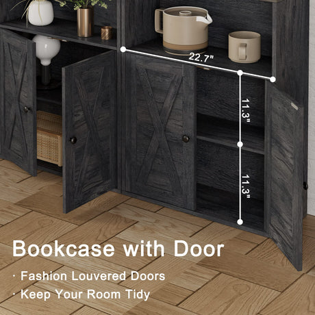 IRONCK 6-Tier Industrial Bookcase with Doors – Charcoal Grey Floor Standing Shelves for Home Office and Living Room IRONCK