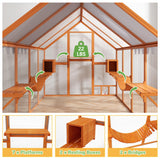 Extra Large Catio Outdoor Cat Enclosure, 53.5ft² Large Cat Run Wooden Cat House with Weatherproof Roof, Walk-in Doors with Lock, Window Access, 110" L x 71" W x 74" H, Orange Nyeekoy