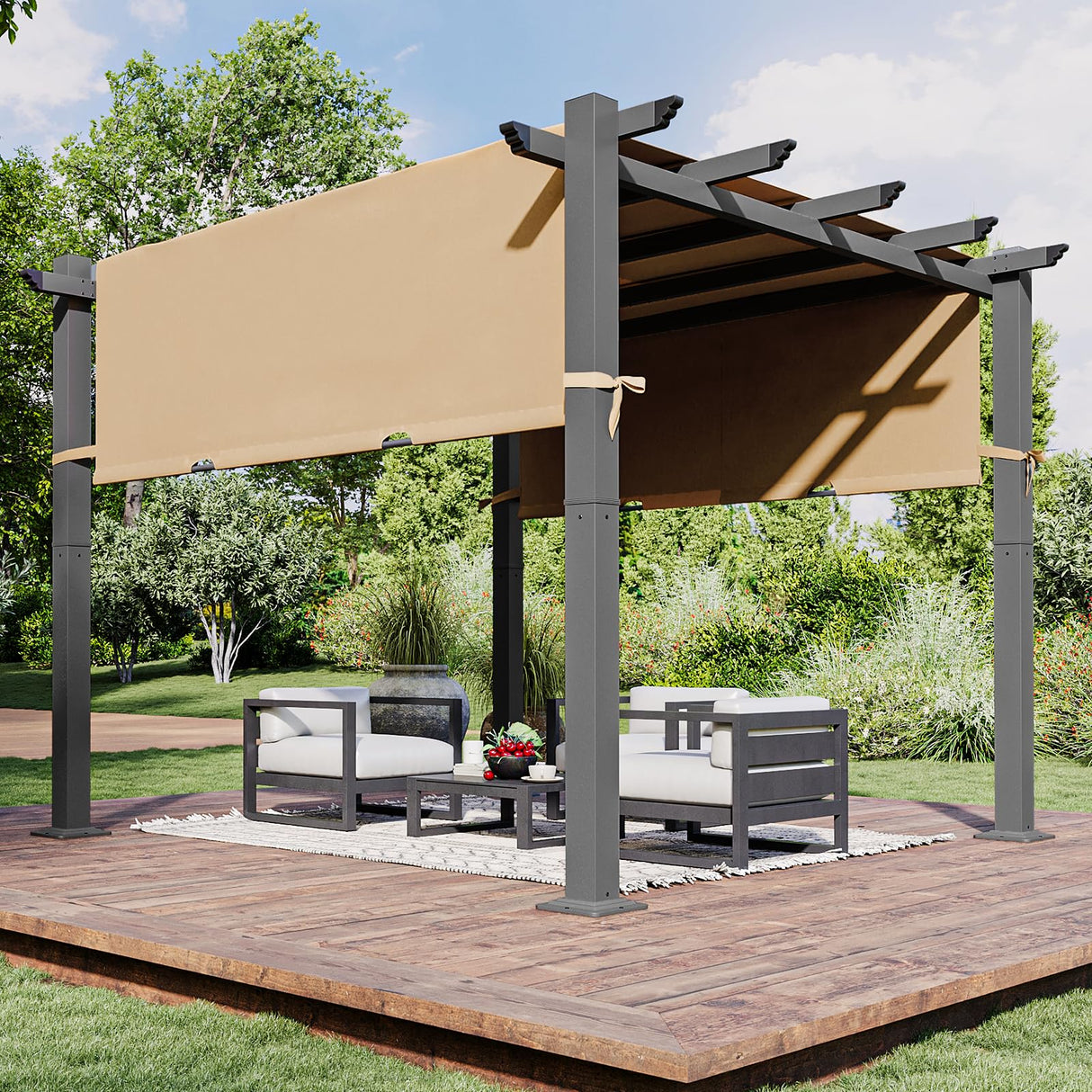 Aoxun 10'x10' Outdoor Pergola, Heavy-Duty Aluminum Pergola Patio, Modern Pergola with Retractable Sun Shade Canopy for Garden, Deck and Backyard Aoxun