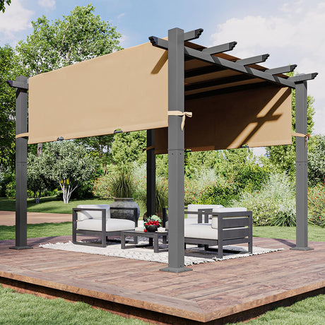 Aoxun 10'x10' Outdoor Pergola, Heavy-Duty Aluminum Pergola Patio, Modern Pergola with Retractable Sun Shade Canopy for Garden, Deck and Backyard Aoxun