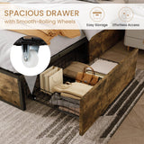 SHA CERLIN Queen Platform Bed Frame with 2 Large Storage Drawers, Rustic Wood and Metal, Noise-Free, Easy Assembly, No Box Spring Needed, Brown SHA CERLIN