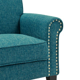 Domesis Kiara Traditional 34" Wide Upholstered Rolled Arm Living Room & Bedroom Accent Chair, Comfy Elegant Armchair with Pewter Nailheads, in Blue Tweed Domesis