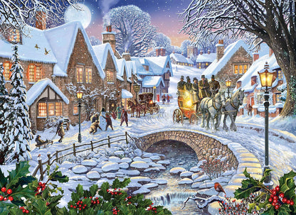 Bits and Pieces – 1500 Piece Jigsaw Puzzle for Adults – Winter Village Stream - Holiday Seasonal Snowy Town Square Cobblestone Bridge Jigsaw Puzzle by Artist Steve Crisp