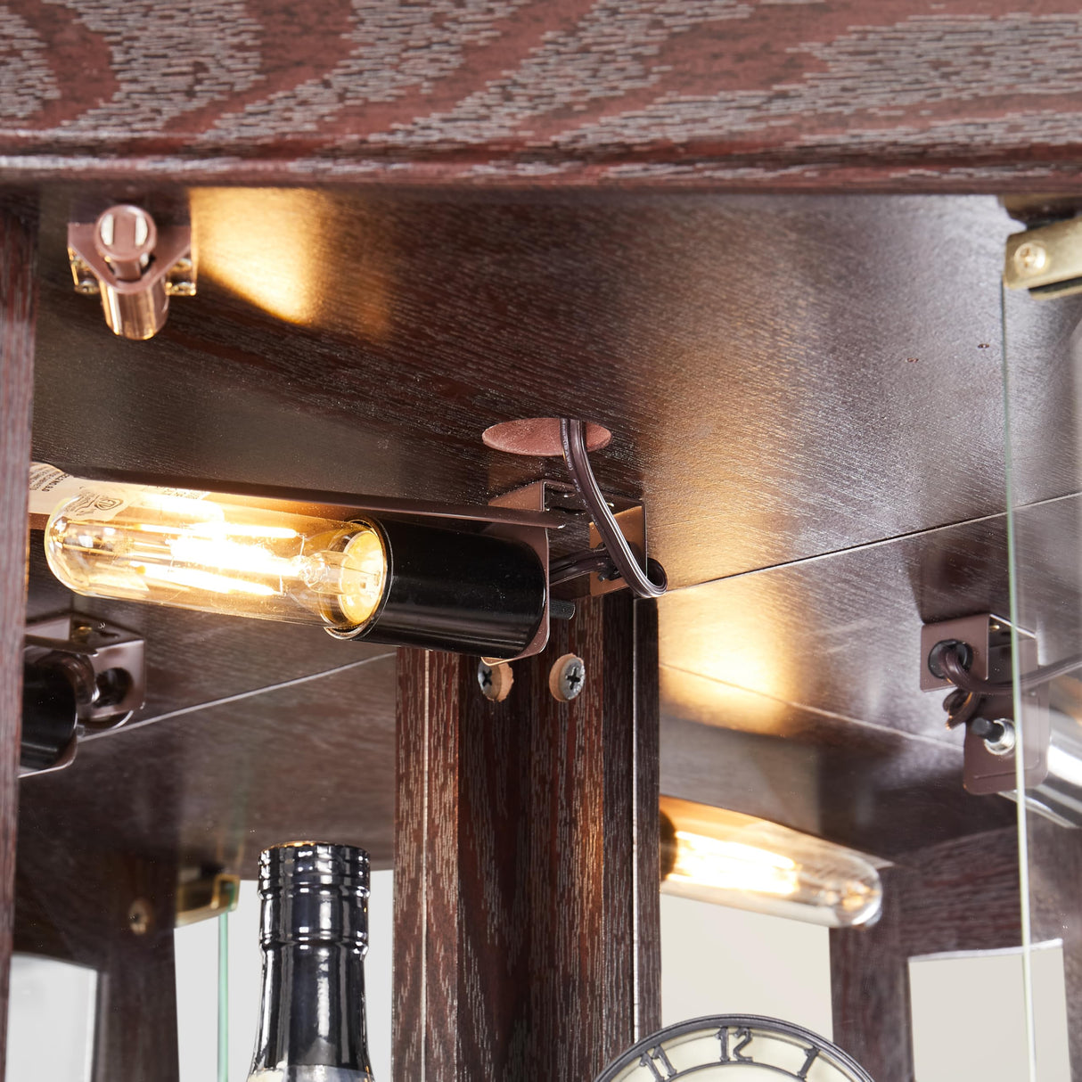 XUWANSHANG Corner Curio Cabinets,Lighted 3-Side Glass Display Curio Cabinet, Curved Wood Corner Cabinet,Curio Cabinets with Glass Doors,Adjustable Shelves,Curio Cabinet for Living Room,Dark Cherry XUWANSHANG