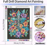 Cross Flowers Diamond Painting Kits for Adults Beginners - Christ Crosses Diamond Art Kits for Adults, Full Drill DIY 5D Diamond Painting Flowers Gem Art Crafts Kits for Home Wall Decor 12x16 inch Meothan