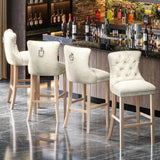 DKLGG 27''H Counter Height Bar Stools Set of 2, Velvet Tufted High Bar Stools with Back and Footrest, Upholstered Bar Tall Chairs for Kitchen Island, Dining Room, Pub(Beige) DKLGG