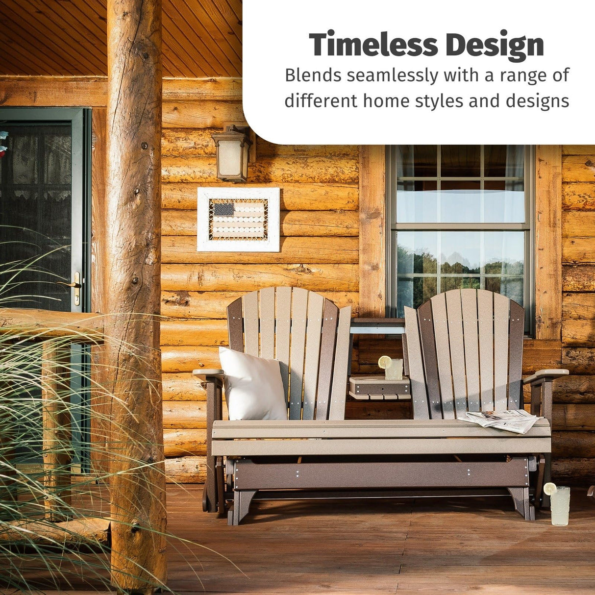 LuxCraft 5' Adirondack Double Glider Bench, 2 Person Glider Chair, Outdoor Glider Bench, Outdoor Loveseat Glider (Dove Gray on Black) LuxCraft