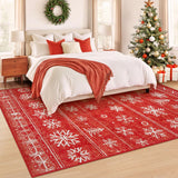 Christmas Area Rug 6x9 Rugs: Washable Living Room Rug Xmas Holiday Decor Rugs Snowflake Low Pile Boho Rug Indoor Floor Carpet for Bedroom Kitchen Dining Room Home(Xmas Red, 6'x9') Zomfy