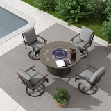 Trumbeak 5 Piece Metal Outdoor Patio Furniture Set with 48"/55000 BTU Round Fire Pit Table,Outdoor Dining Table Set 4 Swivel Chairs No-Slip Cushions and Waterproof Covers,Grey Trumbeak