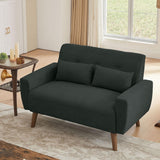 Portaforta 48" Small Loveseat Sofa, Mid Century Modern Love Seat Couch, 2 Seat Tufted Couches with Throw Pillows for Living Room, Apartment, Bedroom and Small Spaces, Black Portaforta