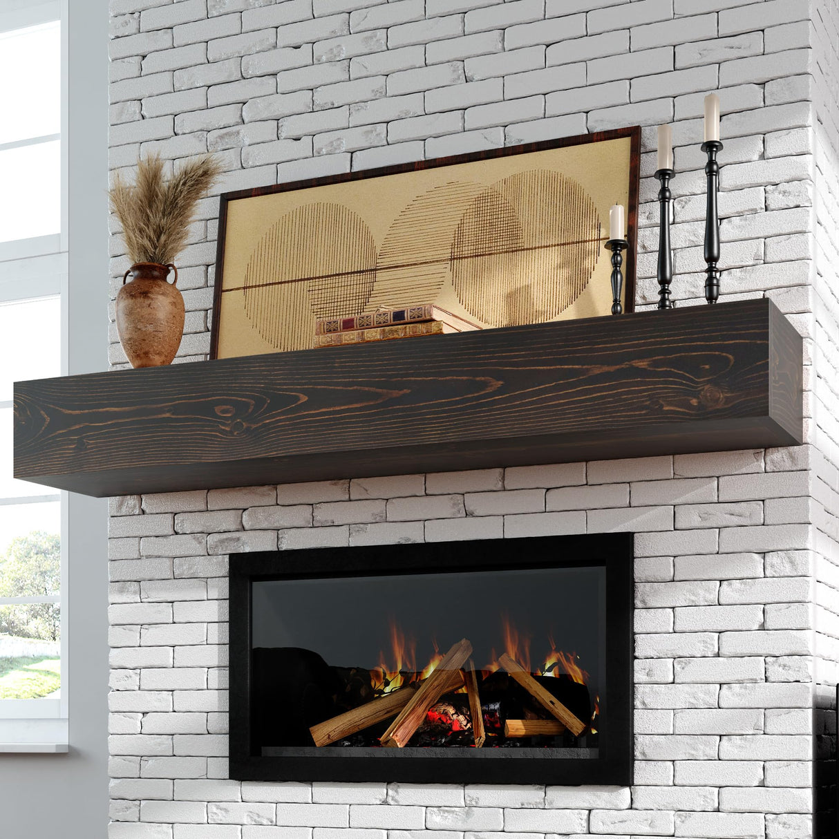 COSHOMER Fireplace Mantel - Floating Mantel Shelf, Wood Mantels for Over Fireplace, Wall-Mounted Mantels, Weight Capacity 60lbs, 60 X 9 X 6 inch, Walnut COSHOMER