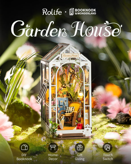 Rolife DIY Book Nook Kits for Adults-Garden House Bookshelf Insert Booknook-3d Puzzle Dollhouse Room Decor for Teen Girls Boys Women Men Rolife