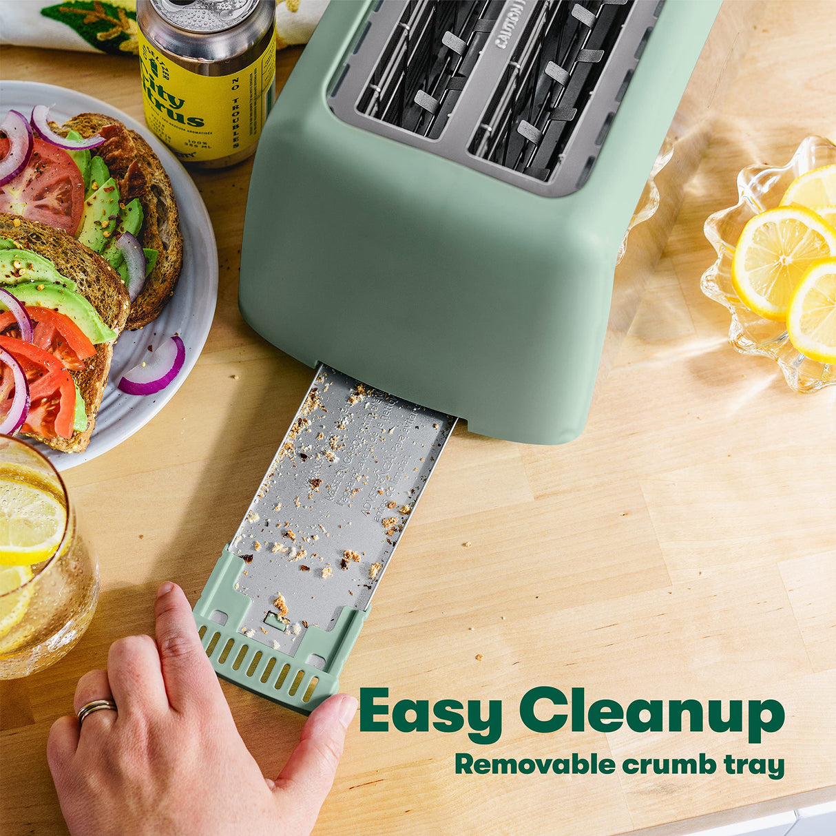 BELLA 4 Slice Toaster, Long Slot & Removable Crumb Tray, 7 Shading Options with Auto Shut Off, Cancel & Reheat Button, Toast Bread & Bagel, Stainless Steel & Sage BELLA