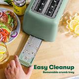 BELLA 4 Slice Toaster, Long Slot & Removable Crumb Tray, 7 Shading Options with Auto Shut Off, Cancel & Reheat Button, Toast Bread & Bagel, Stainless Steel & Sage BELLA