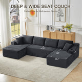Tmsan 133.5" Oversized U Shaped Cloud Couch, Large Boneless Deep Seat Modular Sectional Sofa with Cup Holders & Side Pockets, Modern Corduroy Foam Compressed Sofa Set for Living Room Apartment Tmsan