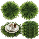 Teenyyou 6 Pcs Christmas Placemats Set 15 Inch Large Norfolk Pine Placemats Round Greenery Place Mats Artificial Xmas Washable Winter Table Decoration for Holiday Party Dining (Norfolk Pine, Green) Teenyyou