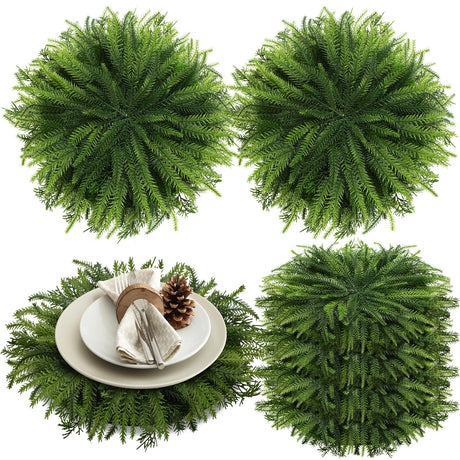 Teenyyou 6 Pcs Christmas Placemats Set 15 Inch Large Norfolk Pine Placemats Round Greenery Place Mats Artificial Xmas Washable Winter Table Decoration for Holiday Party Dining (Norfolk Pine, Green) Teenyyou