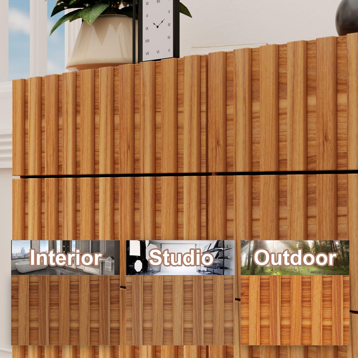 UEV 59" Fluted Dresser with 9 Drawers, 9 Drawer Dressers for Bedroom, Mid Century Modern Fluted Dresser, Long Chest of Drawers TV Stand for Living Room, Hallway (Natural Wood) UEV