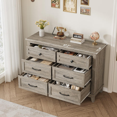 GarveeHome 6 Dresser for Bedroom, 47 in Wide Drawer Dresser with Storage Freestanding, Wooden Closet Storage Chest for Living Room, Bedroom, Entryway, Grey GarveeHome