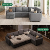 HONBAY Modular Sectional Sleeper Sofa with Pull Out Bed, Convertible L Shaped Sectional Couch with Storage Seat, Sectional Couches for Living Room,Grey HONBAY