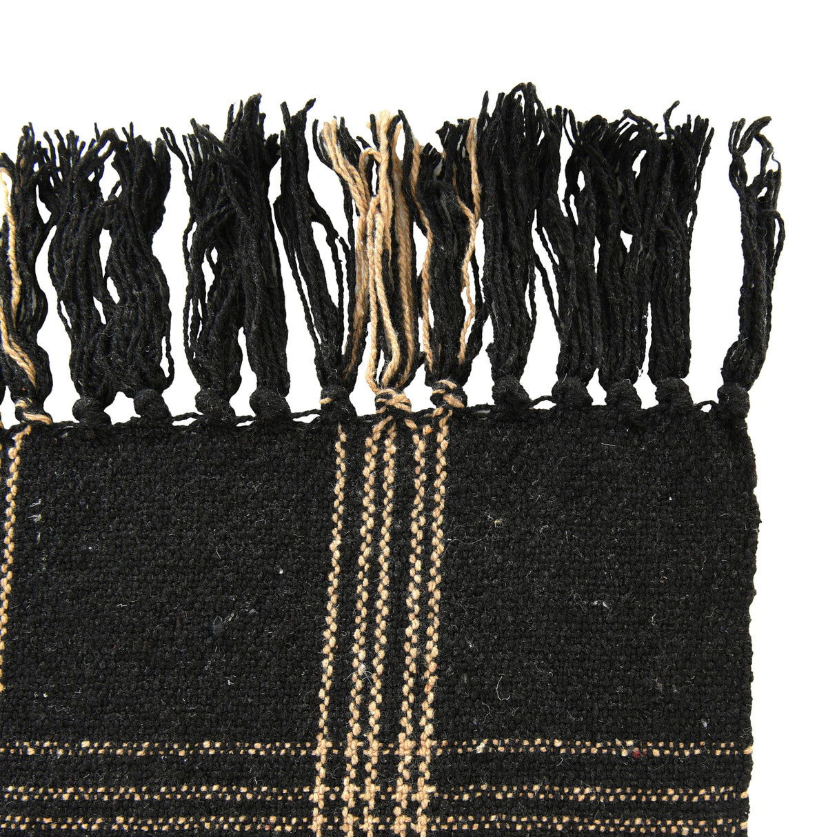 Plaid Black & Tan Fringed Woven Cotton Blend Throw Creative Co-Op