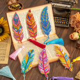 6 Pcs 5D Diamond Painting Art Kit, DIY Acrylic Crystal Diamond Bookmarks with Tassel, Flower & Feather Designs, Handmade Crafts BookMark Gift for Book Lovers, Women & Teenage, Creative Decor emmoolife
