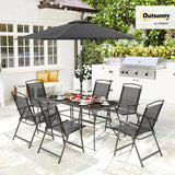 Outsunny 8 Piece Patio Dining Set with Table Umbrella, 6 Folding Chairs and Rectangle Dining Table, Outdoor Patio Furniture Set, Black Outsunny