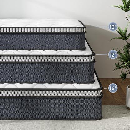 Twin Hybrid Innerspring Mattresses, 12 Inch Plush Mattress Foam Spring Mattress, Twin Size Mattress Bed in a Box with Pressure Relief, 75 x 39 x 12 Inch Mattress for Twin Bed Frames, Medium Firm