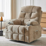 Hicosit Manual 360°Swivel Rocker Recliner Chair,Single Recliner Seat with Cup Holders,Recliner Chairs for Adults, Upholstered Fabric Lazy Boy Recliner for Bedroom,Living Room,Brown Hicosit