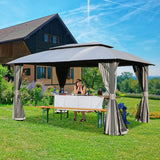 Domi Gazebo 10x14FT, Outdoor Gazebo with Double Roofs, Privacy Curtains, Mosquito Nettings, Heavy Duty Metal Frame Party Tent Canopy for Patio, Backyard, Deck, Lawn, Grey domi outdoor living