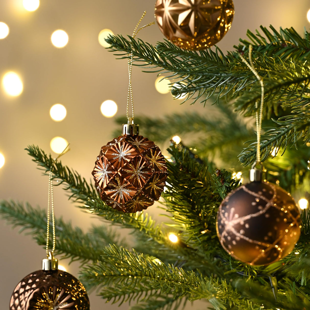 Valery Madelyn Fall Ornaments for Christmas Trees, 16ct Bronze Copper Brown Gold Shatterproof Fall Christmas Tree Decorations, 2.36 Inches Luxury Hanging Ball Ornaments for Thanksgiving Autumn Harvest Valery Madelyn