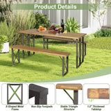 Tangkula 3 Piece Picnic Table Bench Set, Outdoor Acacia Wood Picnic Table with 2 Benches, 2-Inch Umbrella Hole, Heavy-Duty Metal Frame, Space-Saving Outside Table and Bench Set for Backyard, Patio Tangkula