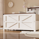 IRONCK Twin Bed Frame with Rails, Farmhouse Platform Bed with 2 Drawers, Upholstered StorageHeadboard & Charging Station for Boys Girls Teens, No Box Spring Needed, White/Walnut IRONCK