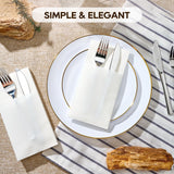 FOCUSLINE 50 Count Disposable Cloth like Napkins, Built-in Flatware Pocket, White Prefolded Paper Napkins, Linen Feel Dinner Napkins for Wedding, Parties, or Events FOCUSLINE