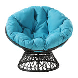 OSP Home Furnishings Wicker Papasan Chair with 360-Degree Swivel, Grey Frame with Blue Cushion OSP Home Furnishings