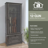 American Furniture Classics Model 860, Classic 12 Gun Cabinet with Tempered Glass, Grey American Furniture Classics