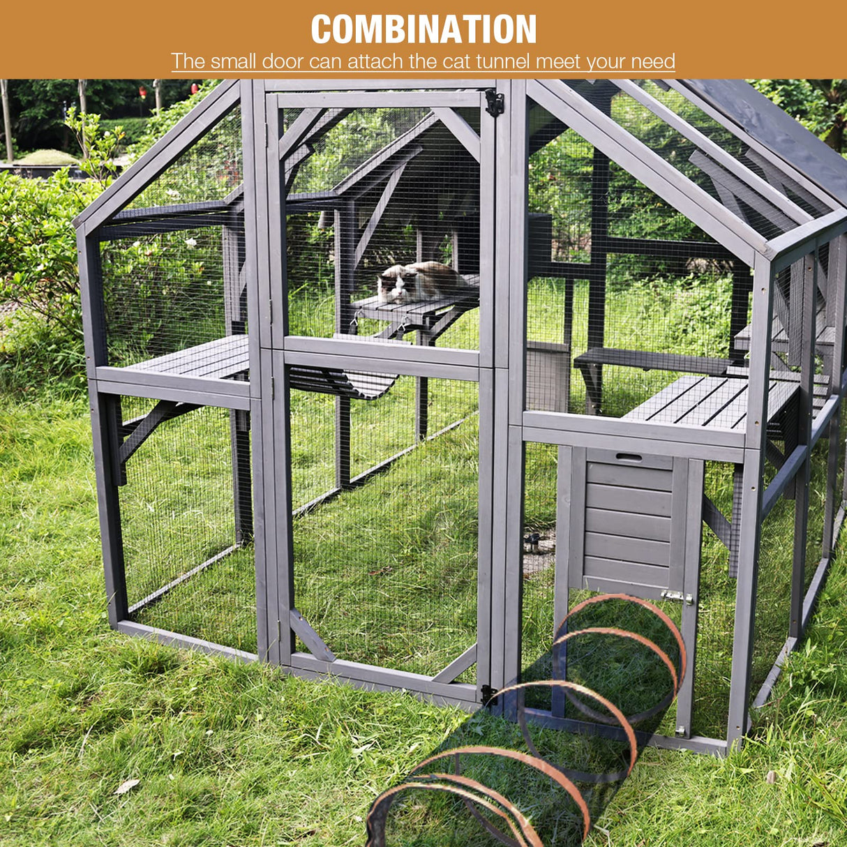 Outdoor Catio Cat House 110" Super Large Cat Enclosures Surper Large for 15-20 Cats,Waterproof Cover GUTINNEEN