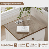 ChooChoo Farmhouse Nightstand Set of 2,Night Stand with Charging Station, Wooden Top Bedside End Table with Drawer and Storage Space for Bedroom, White ChooChoo