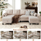 Enobala 101" Convertible Sectional Sofa, 4 Seat U Shaped Couch with Storage Ottoman and Side Pocket, Comfy Sectional Couch for Living Room, Apartment, Modern Linen Fabric Sofa Set, Beige Enobala